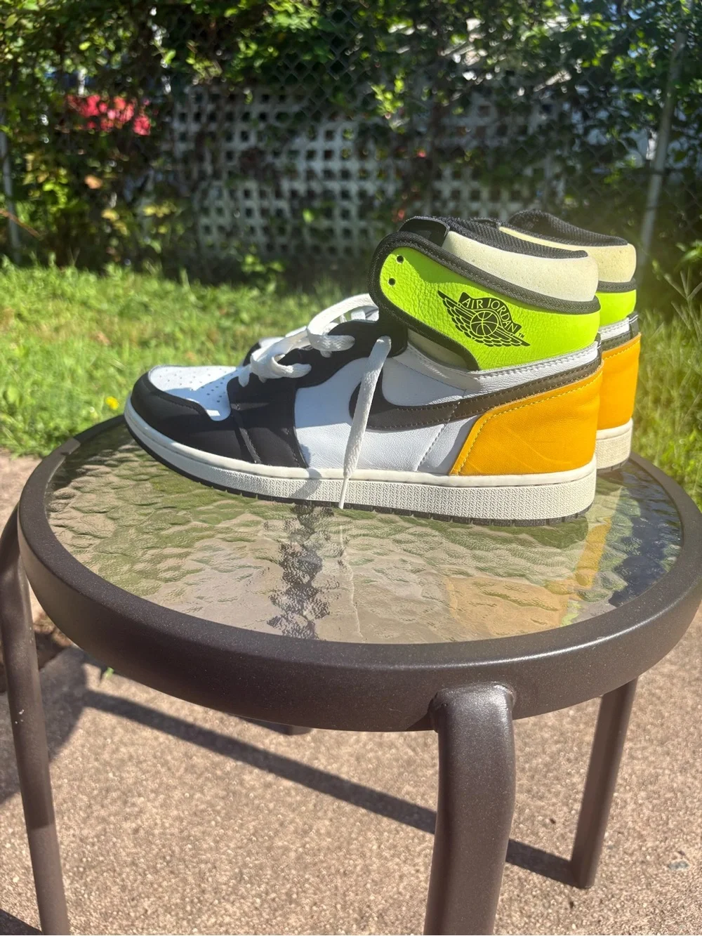 Jordan Men’s High-Top Sneakers - White, Black, Yellow & Neon Green